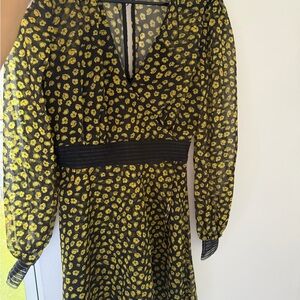 TALULAH Black and Yellow Floral Long Sleeve Dress